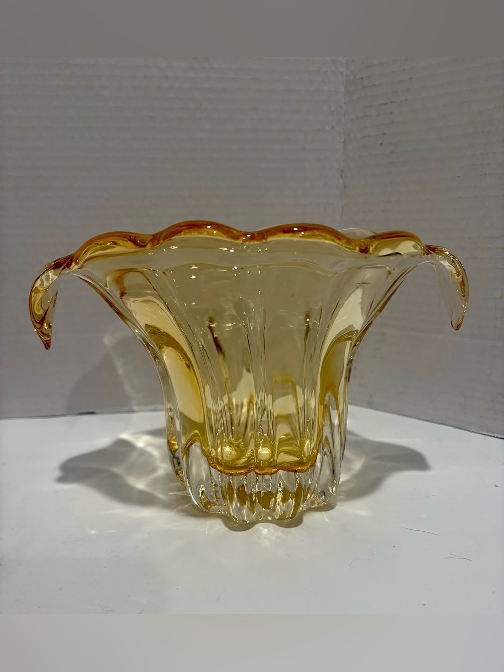 Vintage Teleflora Amber Art Glass Waterfall Tulip Vase